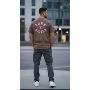Born x Raised Rocker Tee: Walnut / Pink, Size X-Large